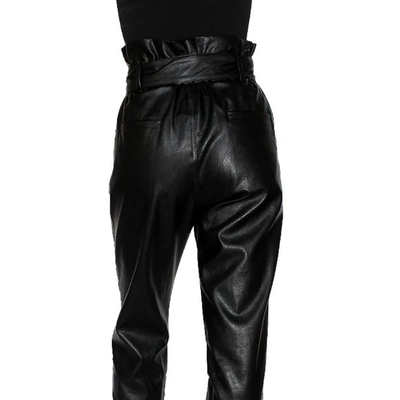 Black faux leather high-waisted pants - Picture 3 of 4
